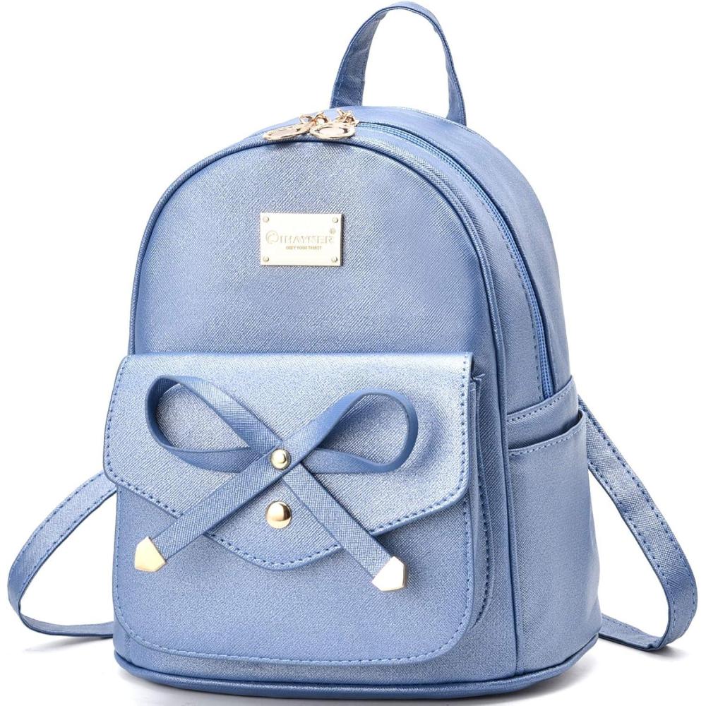 imageI IHAYNER Girls Bowknot Cute Leather Backpack Mini Backpack Purse for WomenBright Blue