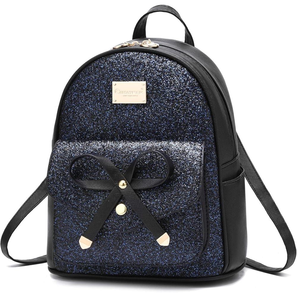imageI IHAYNER Girls Bowknot Cute Leather Backpack Mini Backpack Purse for WomenGlitter Black