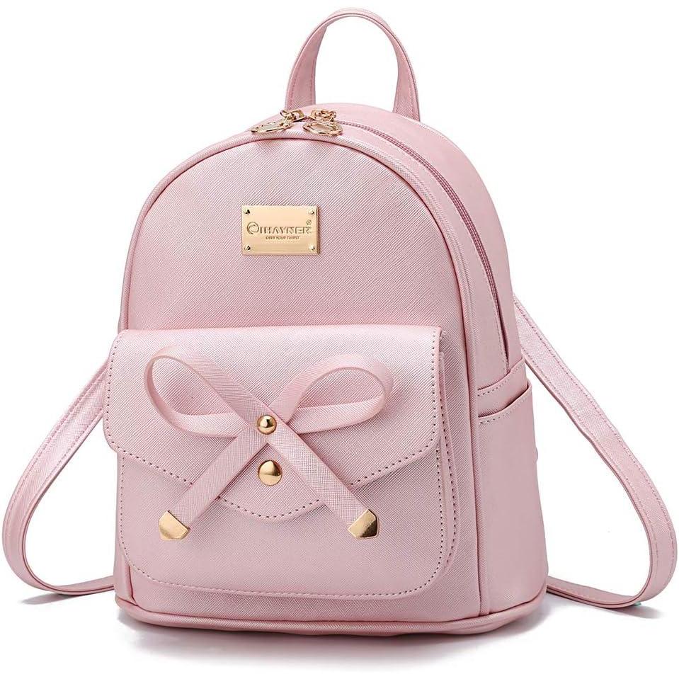 imageI IHAYNER Girls Bowknot Cute Leather Backpack Mini Backpack Purse for WomenGold Pink