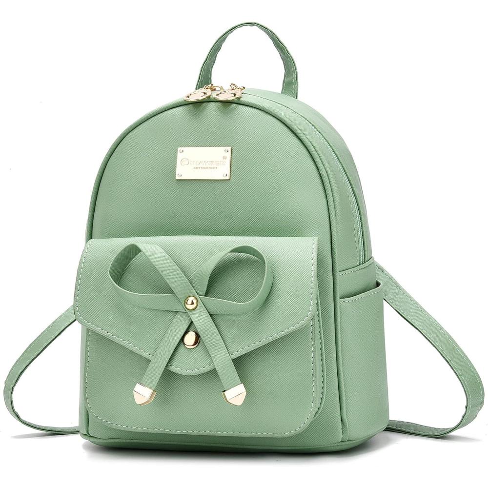 imageI IHAYNER Girls Bowknot Cute Leather Backpack Mini Backpack Purse for WomenGreen