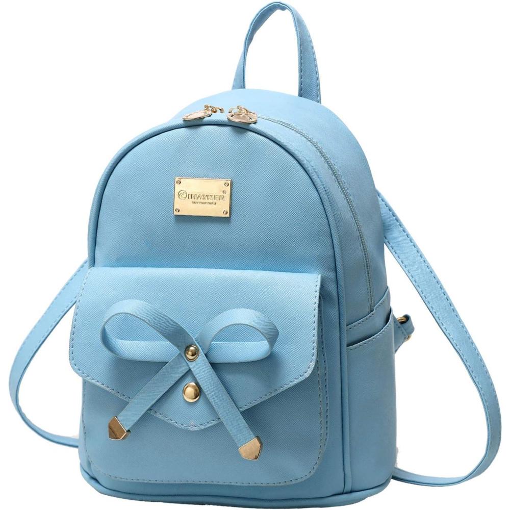 imageI IHAYNER Girls Bowknot Cute Leather Backpack Mini Backpack Purse for WomenLight Blue