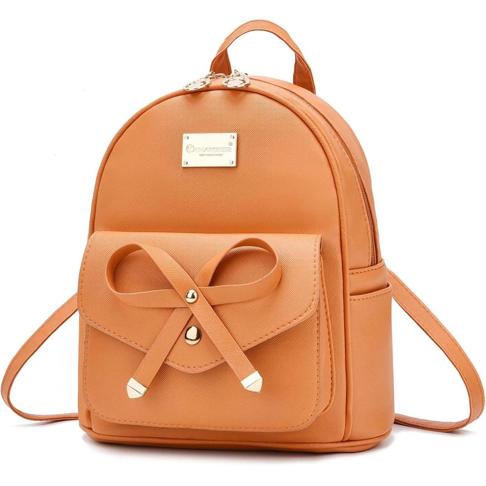 imageI IHAYNER Girls Bowknot Cute Leather Backpack Mini Backpack Purse for WomenOrange