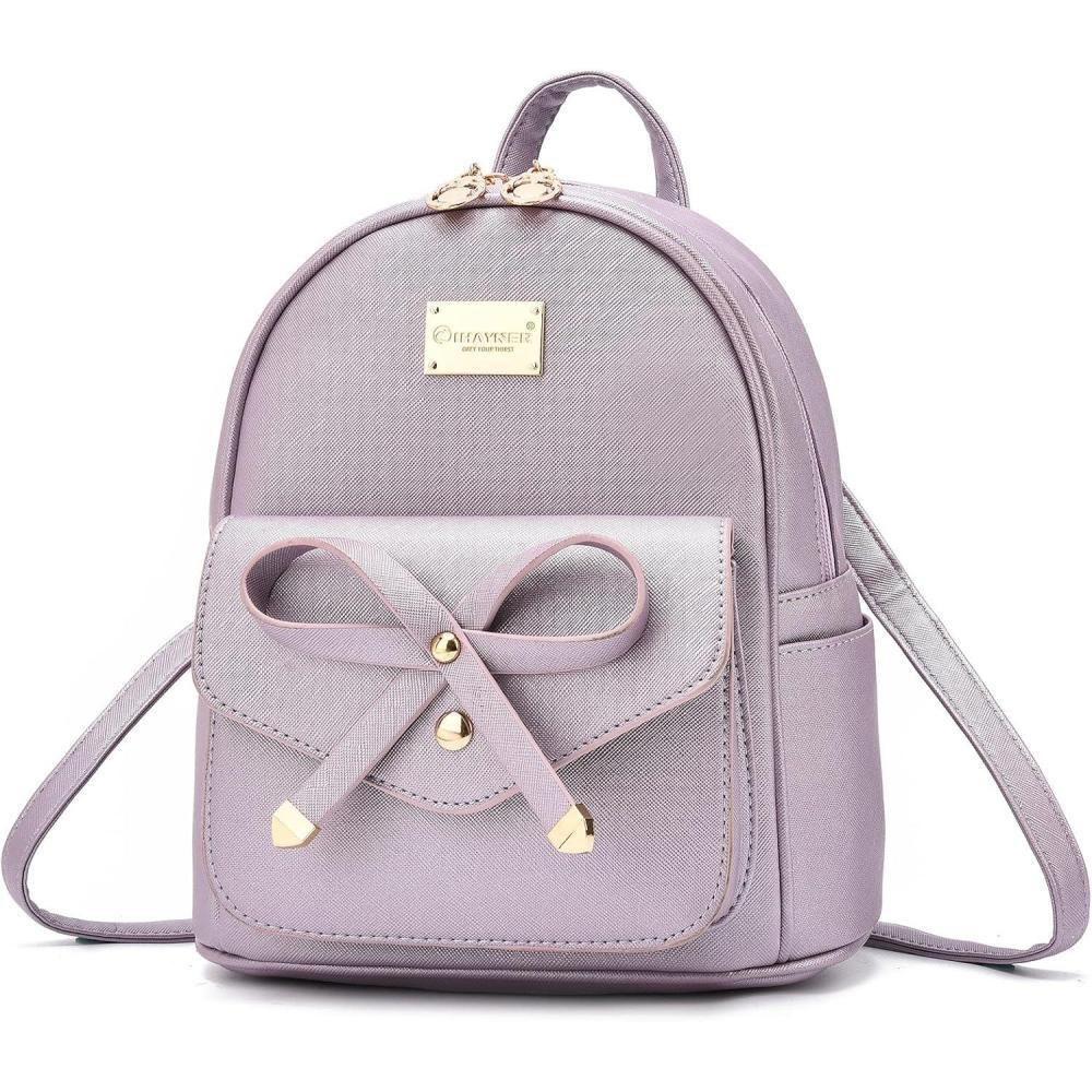 imageI IHAYNER Girls Bowknot Cute Leather Backpack Mini Backpack Purse for WomenPearl Purple