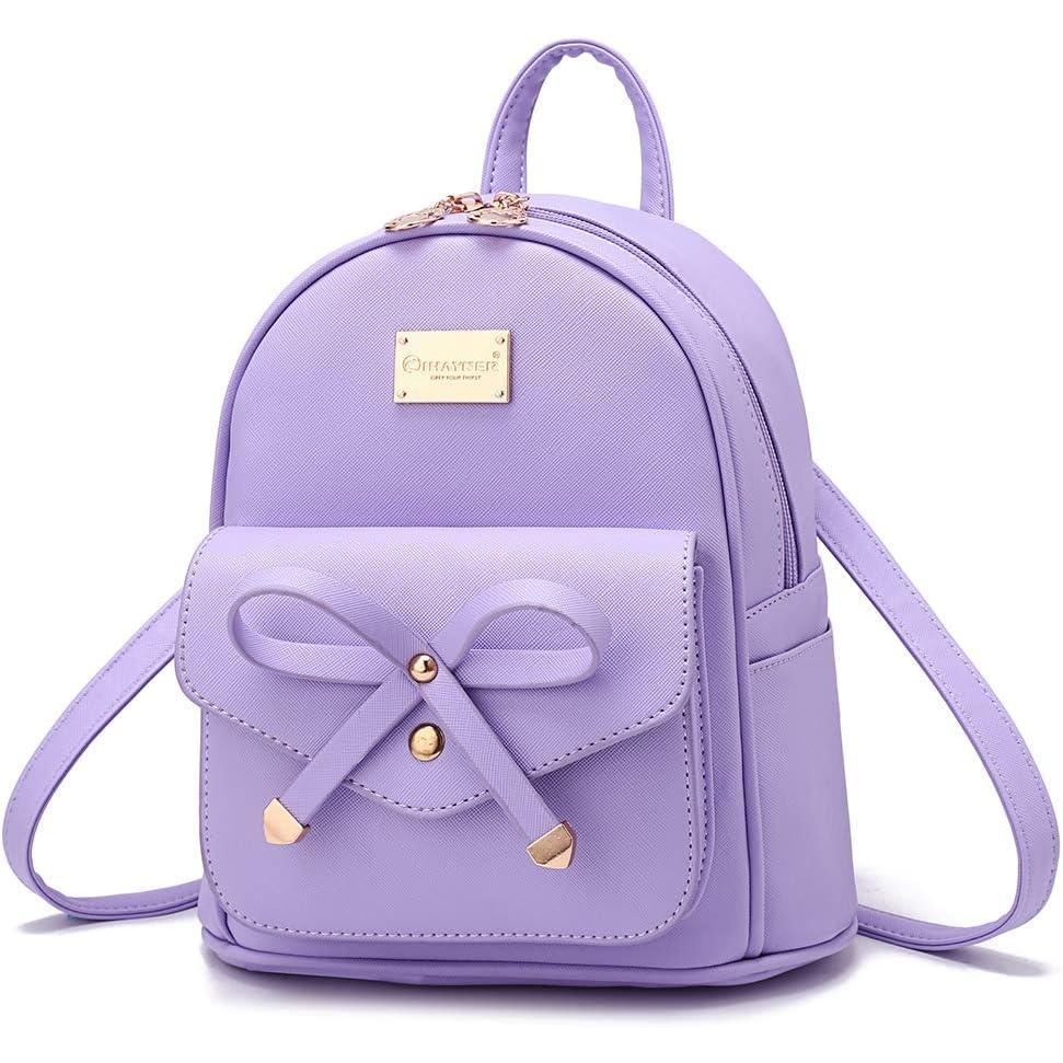 imageI IHAYNER Girls Bowknot Cute Leather Backpack Mini Backpack Purse for WomenPurple