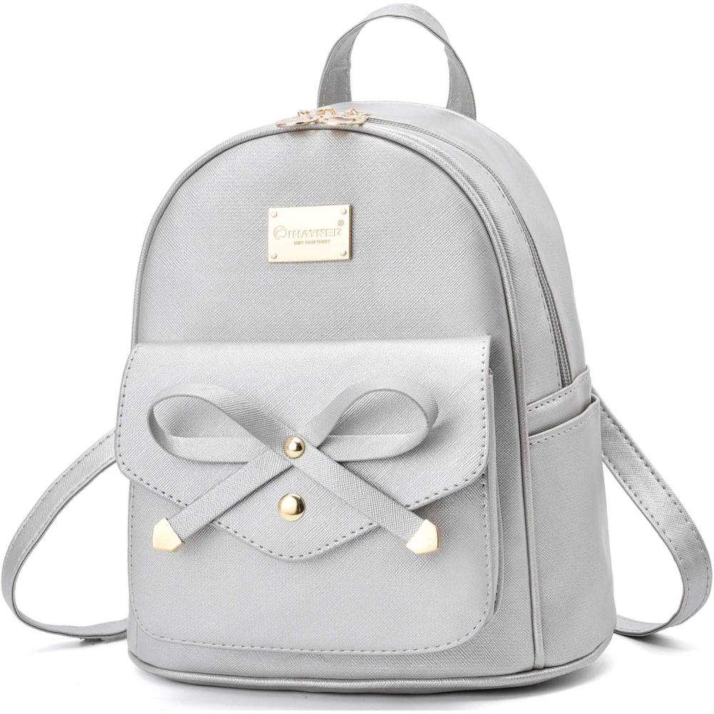 imageI IHAYNER Girls Bowknot Cute Leather Backpack Mini Backpack Purse for WomenSilver