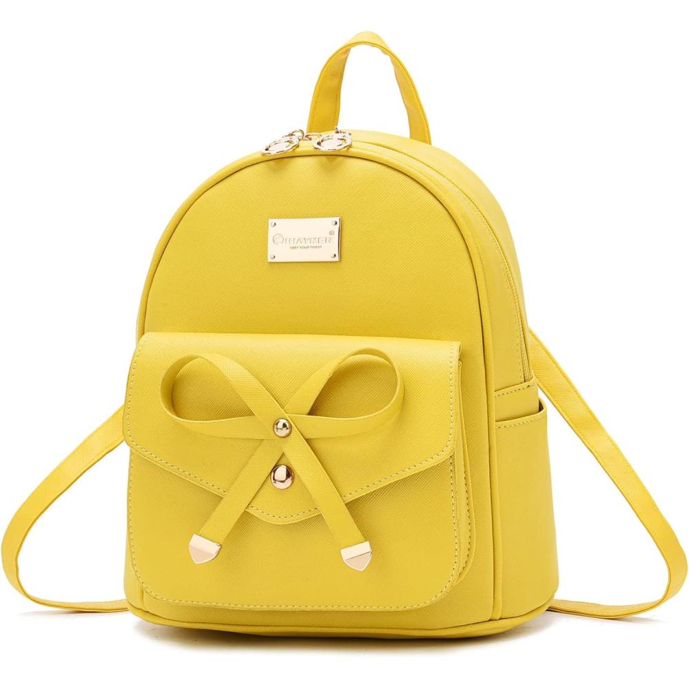 imageI IHAYNER Girls Bowknot Cute Leather Backpack Mini Backpack Purse for WomenYellow