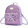 I IHAYNER Girls Bowknot Cute Leather Backpack Mini Backpack Purse for Women(Glitter Purple)
