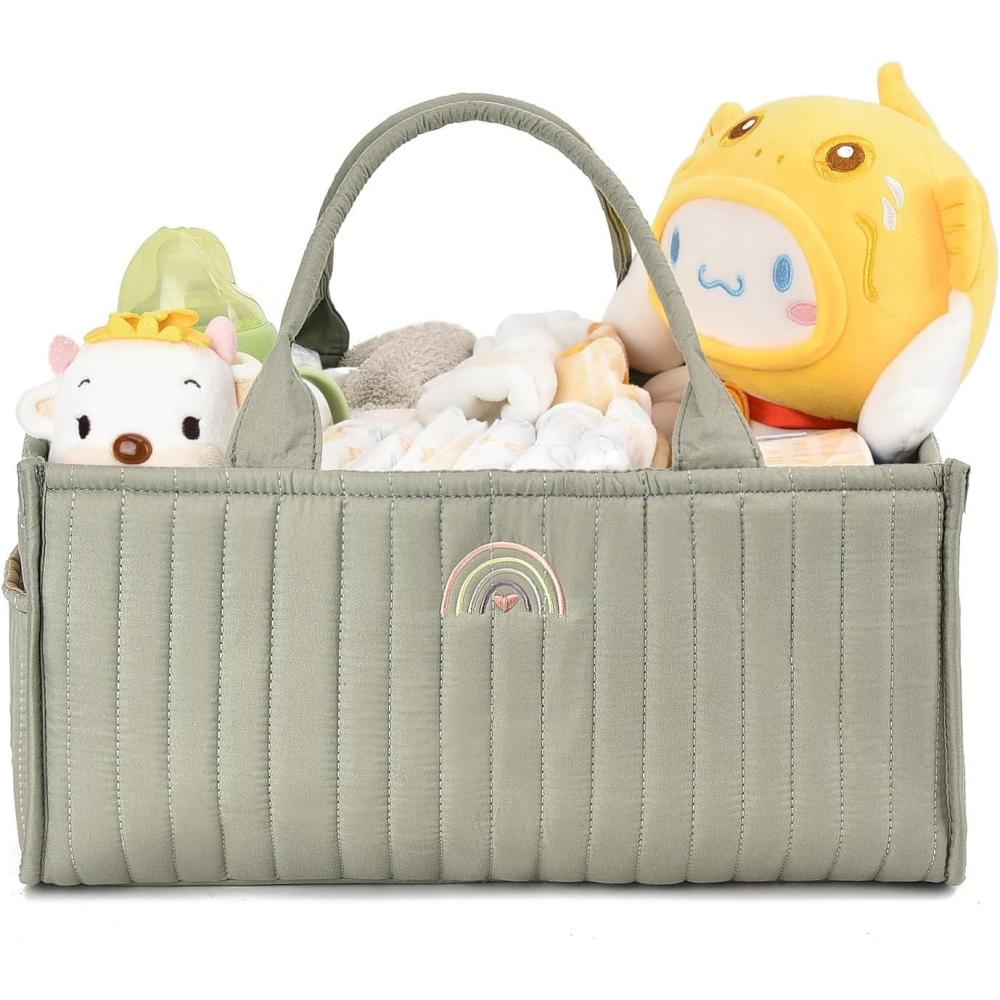 imageI IHAYNER Baby Diaper Caddy Basket  Baby Shower Caddy Organizer for Newborn Boys and Girls Waterproof Diaper Storage Green