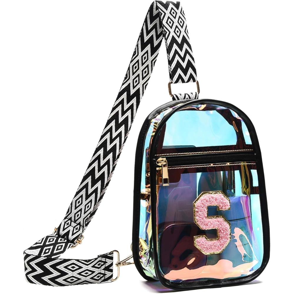 imageI IHAYNER Clear Bag for Stadium Events Fashion Wasit Pack for Girls Small Initial Sling Bag Holographic Laser Crossbody Bags BlackAS