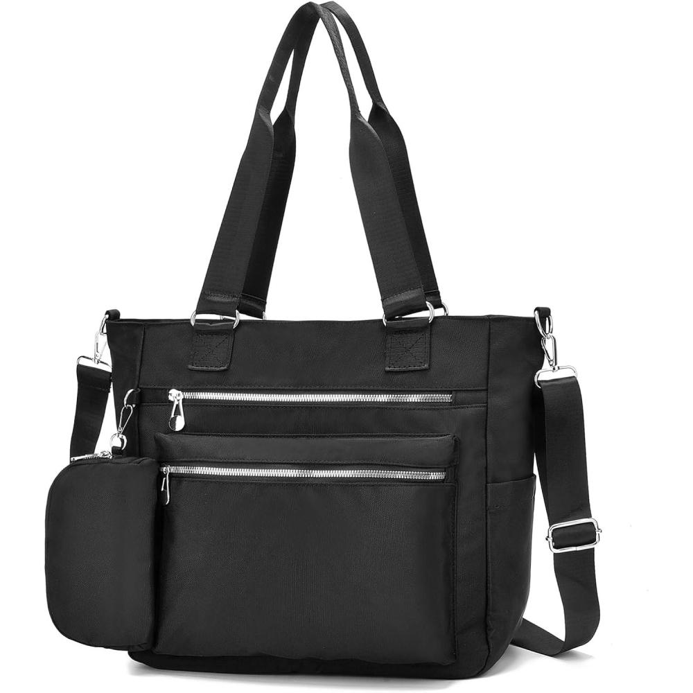imageI IHAYNER Laptop Tote Bag for Women 156 Inch Waterproof Canvas Work Bag Business Briefcase Computer Bags for TravelBlack
