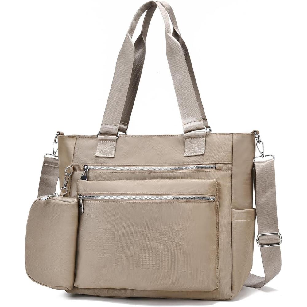 imageI IHAYNER Laptop Tote Bag for Women 156 Inch Waterproof Canvas Work Bag Business Briefcase Computer Bags for TravelKhaki