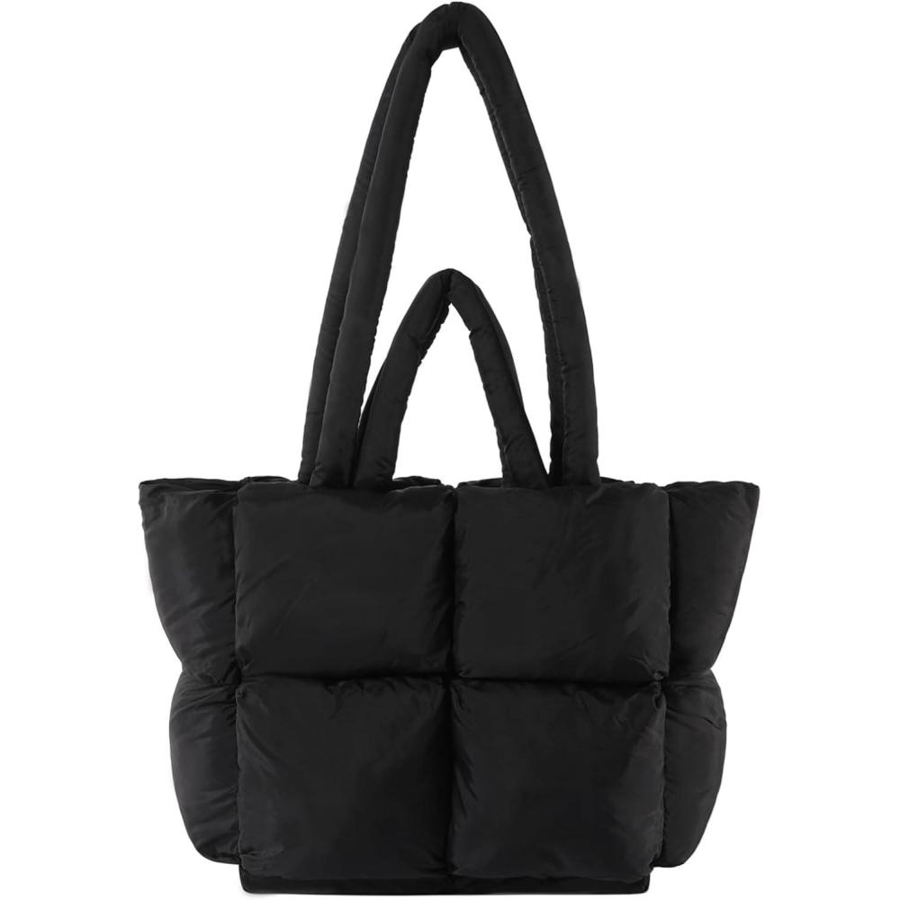 imageI IHAYNER Puffer Tote Bag for Women Large Quilted Puffy Handbag Lightweight Satchel Purse for Work Travel Padded Shoulder BagBlack