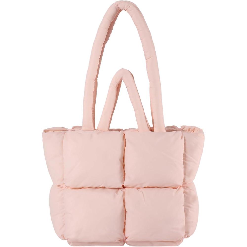 imageI IHAYNER Puffer Tote Bag for Women Large Quilted Puffy Handbag Lightweight Satchel Purse for Work Travel Padded Shoulder BagPink