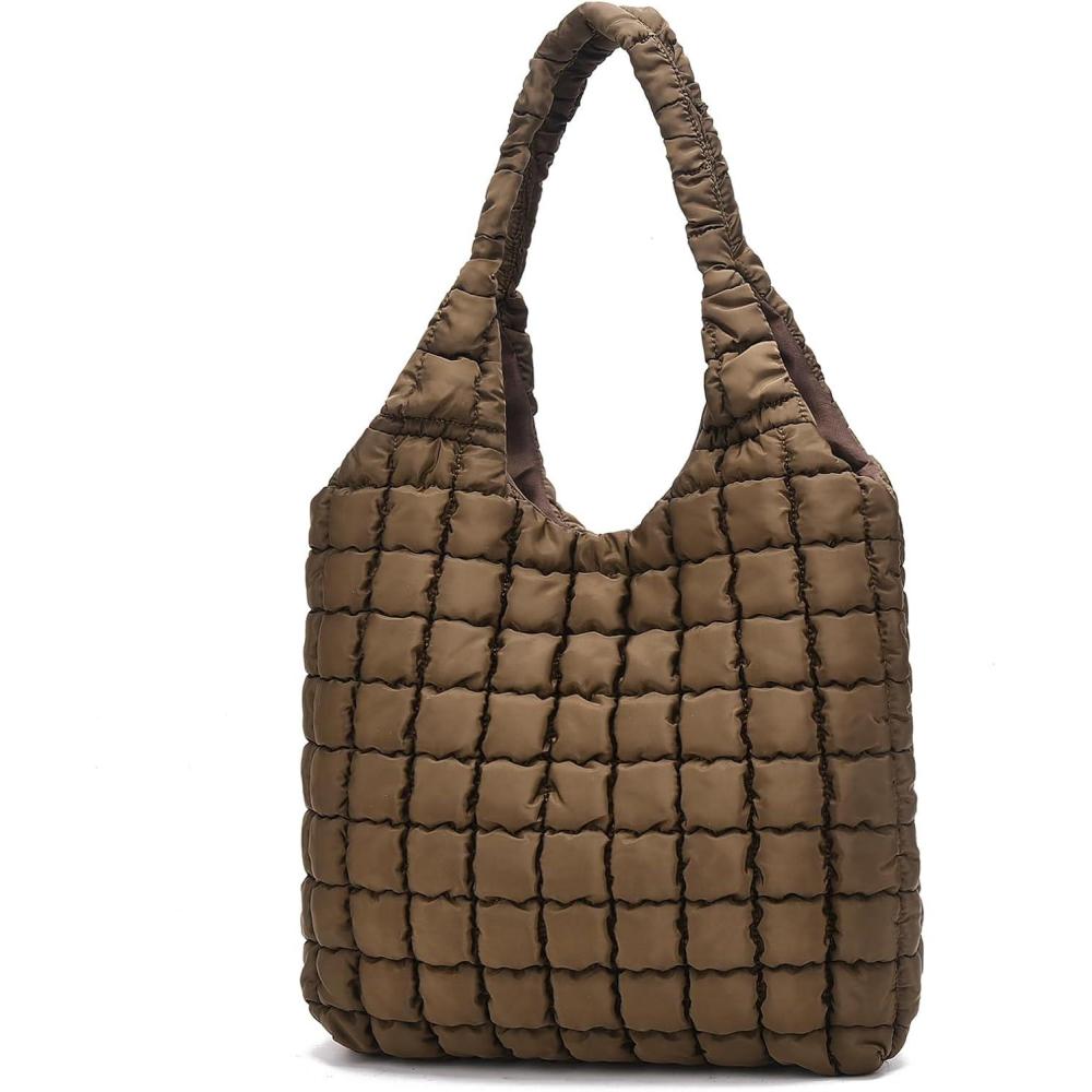 imageI IHAYNER Quilted Puffer Hobo Bag for Women Large Soft Puffy Shoulder Bag Quilted Carryall Tote Bag Hobo Handbags for TravelCoffee