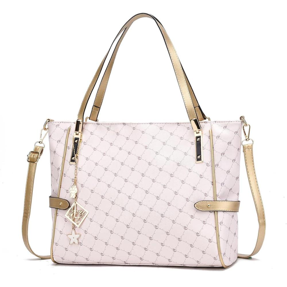 imageI IHAYNER Vegan Leather Tote Bag Large Handbags for Women Tote Bag Designer Bags with Compartment for Travel WorkBeige