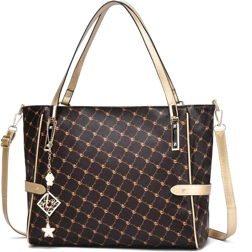 imageI IHAYNER Vegan Leather Tote Bag Large Handbags for Women Tote Bag Designer Bags with Compartment for Travel WorkCoffee