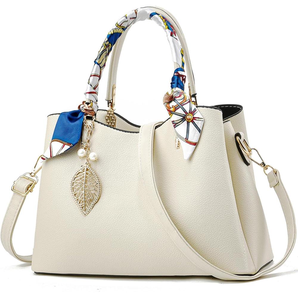 imageI IHAYNER Women Purses and Handbags Leather Top Handle Handbags Satchel Shoulder Bags for Mom Messenger Tote Bag for LadiesWhite