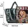 I IHAYNER Puffer Tote Bag for Women Large Quilted Purse Ladies Padding Shoulder Bag Lightweight Puffy Tote Bag and Satchels(Black)