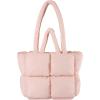 I IHAYNER Puffer Tote Bag for Women Large Quilted Puffy Handbag Lightweight Satchel Purse for Work Travel Padded Shoulder Bag(Pink)