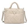 I IHAYNER Puffer Tote Bag for Women Lightweight Top Handle Handbag Large Shoulder Bag with Zipper for Travel Work(Beige)