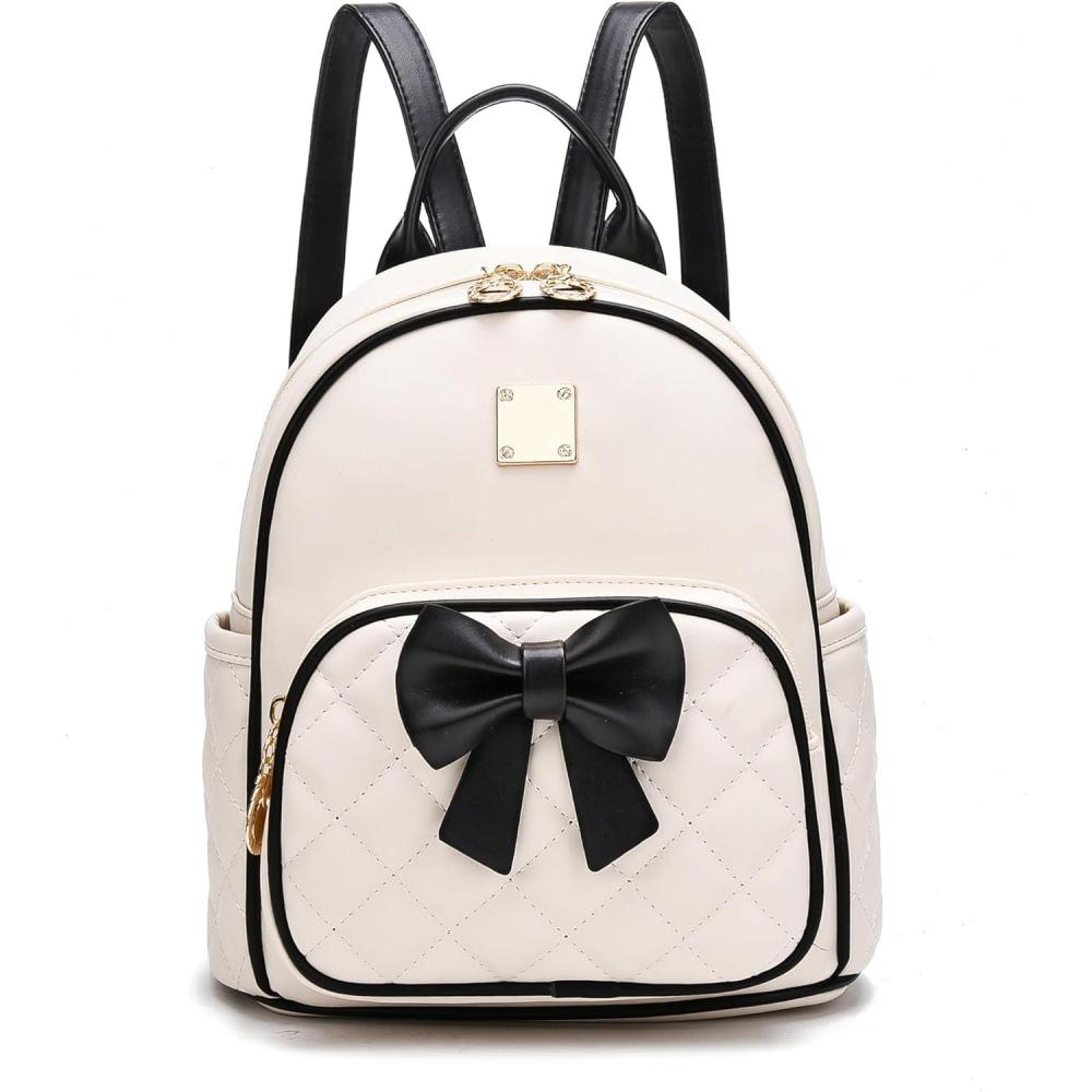 imageI IHAYNER Women Quilted Leather Backpack Small Bowknot Mini Backpack Purse for Girls Personalized Trendy Stuff Gifts for Kids BlueBlack