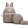 I IHAYNER Girls Bowknot 3-Pieces Fahsion Leather Backpack Backpack Purse for Women Rucksack for Ladies Shoulder Bag(Dark Apricot)