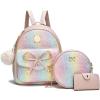 I IHAYNER Girls Bowknot 3-Pieces Fahsion Leather Backpack Backpack Purse for Women Rucksack for Ladies Shoulder Bag(Glitter Pink)