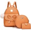 I IHAYNER Girls Bowknot 3-Pieces Fahsion Leather Backpack Backpack Purse for Women Rucksack for Ladies Shoulder Bag(Orange)