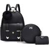I IHAYNER Mini Backpack Purse for Teen Girls 3-PCS Fashion Backpack Cute Travel Daypacks Women Pompom Backpack Shoulder Bag(Black)