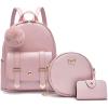 I IHAYNER Mini Backpack Purse for Teen Girls 3-PCS Fashion Backpack Cute Travel Daypacks Women Pompom Backpack Shoulder Bag(Gold Pink)