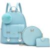 I IHAYNER Mini Backpack Purse for Teen Girls 3-PCS Fashion Backpack Cute Travel Daypacks Women Pompom Backpack Shoulder Bag(Light Blue)
