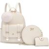 I IHAYNER Mini Backpack Purse for Teen Girls 3-PCS Fashion Backpack Cute Travel Daypacks Women Pompom Backpack Shoulder Bag(Off-white)