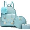 I IHAYNER Mini Backpack Purse for Teen Girls 3-PCS Fashion Backpack Cute Travel Daypacks Women Pompom Backpack Shoulder Bag(Pearl Blue)