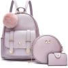 I IHAYNER Mini Backpack Purse for Teen Girls 3-PCS Fashion Backpack Cute Travel Daypacks Women Pompom Backpack Shoulder Bag(Pearl Purple)