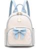 I IHAYNER Women Quilted Leather Backpack Small Bowknot Mini Backpack Purse for Girls Personalized Trendy Stuff Gifts for Kids Blue(Blue)
