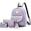 IHAYNER Women’s Simple Design Quilted Mini Backpack – 3Pcs Leather Backpack Purse for Women(Purple)