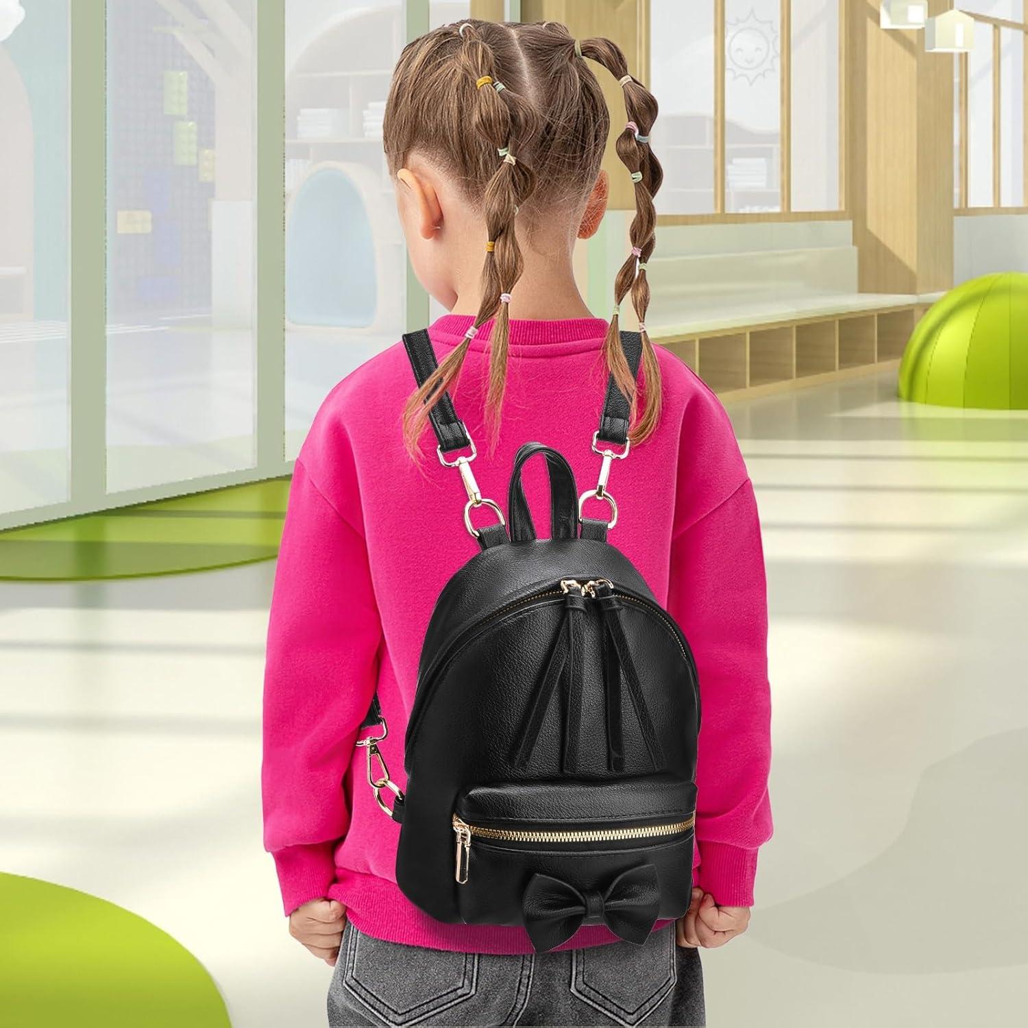 imageI IHAYNER Bowknot Mini Backpack Purse with Tassels Cute Small Backpack for Women Leather Little Bag Shoulder Bag for Ladies BlackBeige
