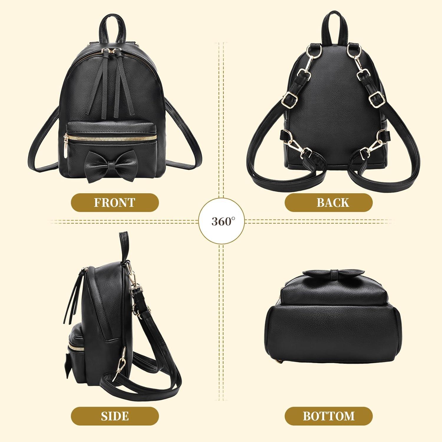 imageI IHAYNER Bowknot Mini Backpack Purse with Tassels Cute Small Backpack for Women Leather Little Bag Shoulder Bag for Ladies BlackBlack