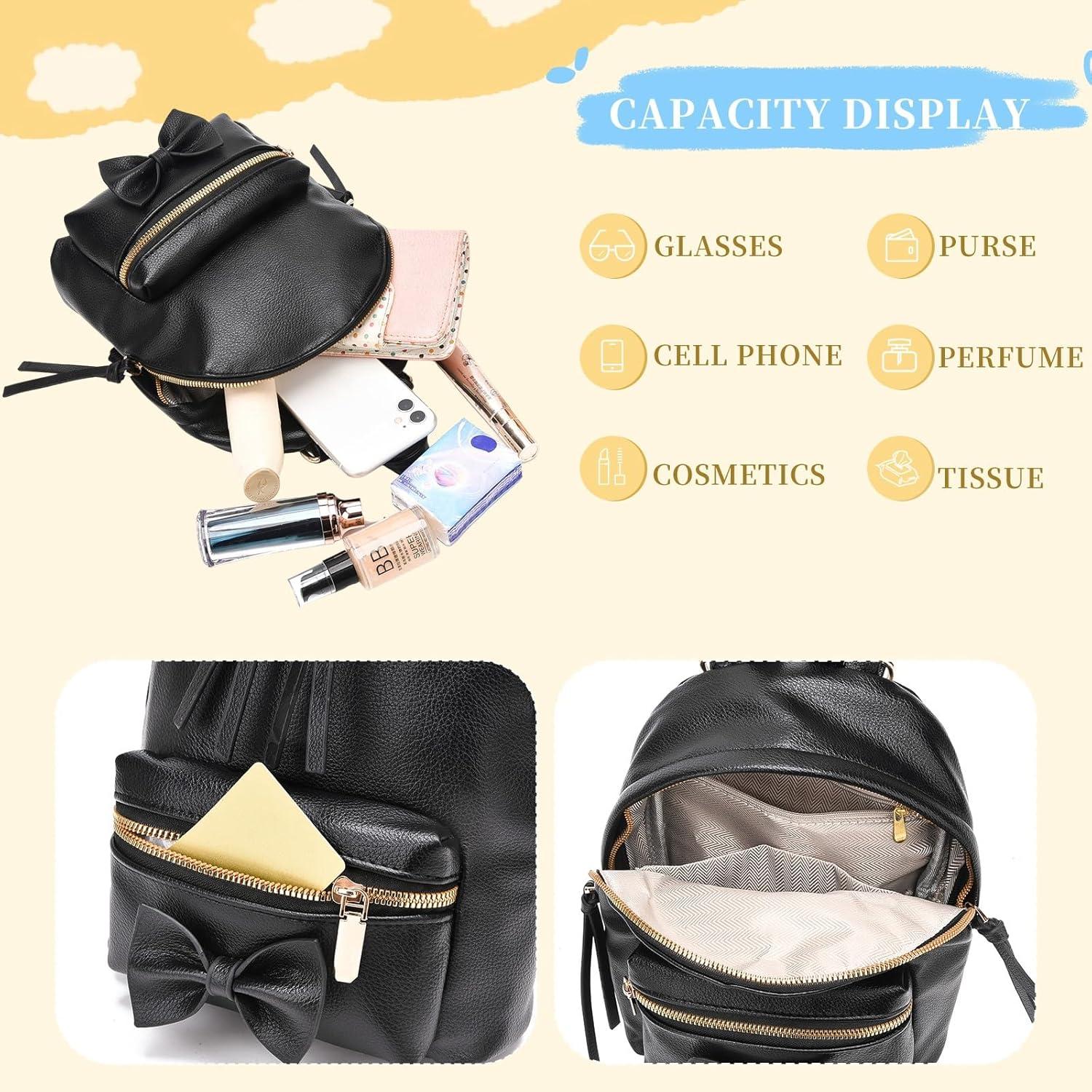 imageI IHAYNER Bowknot Mini Backpack Purse with Tassels Cute Small Backpack for Women Leather Little Bag Shoulder Bag for Ladies BlackLight Green