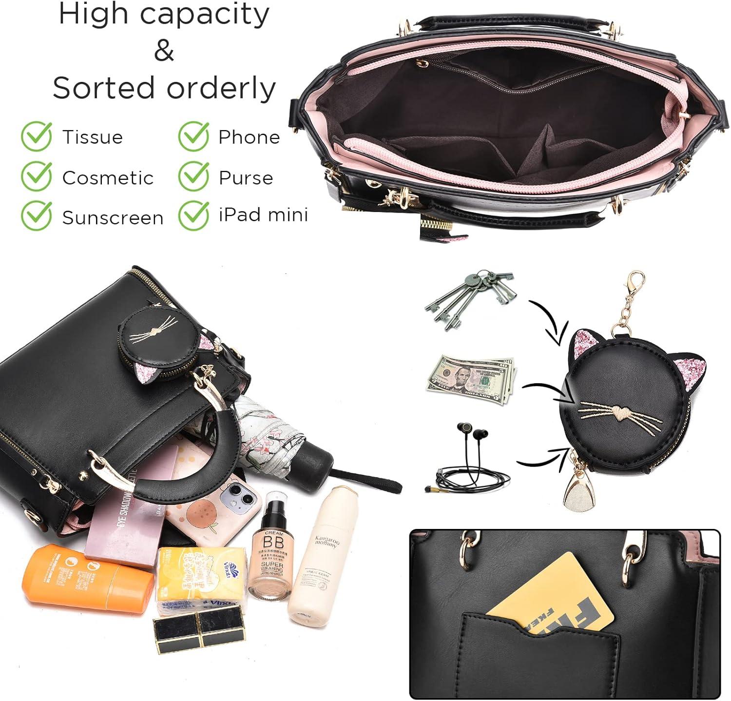 imageI IHAYNER Fashion Purses and Handbags for Women Top Handle Bag Girls Small Crossbody Shoulder Bag for Ladies with Kitty PurseWhite1
