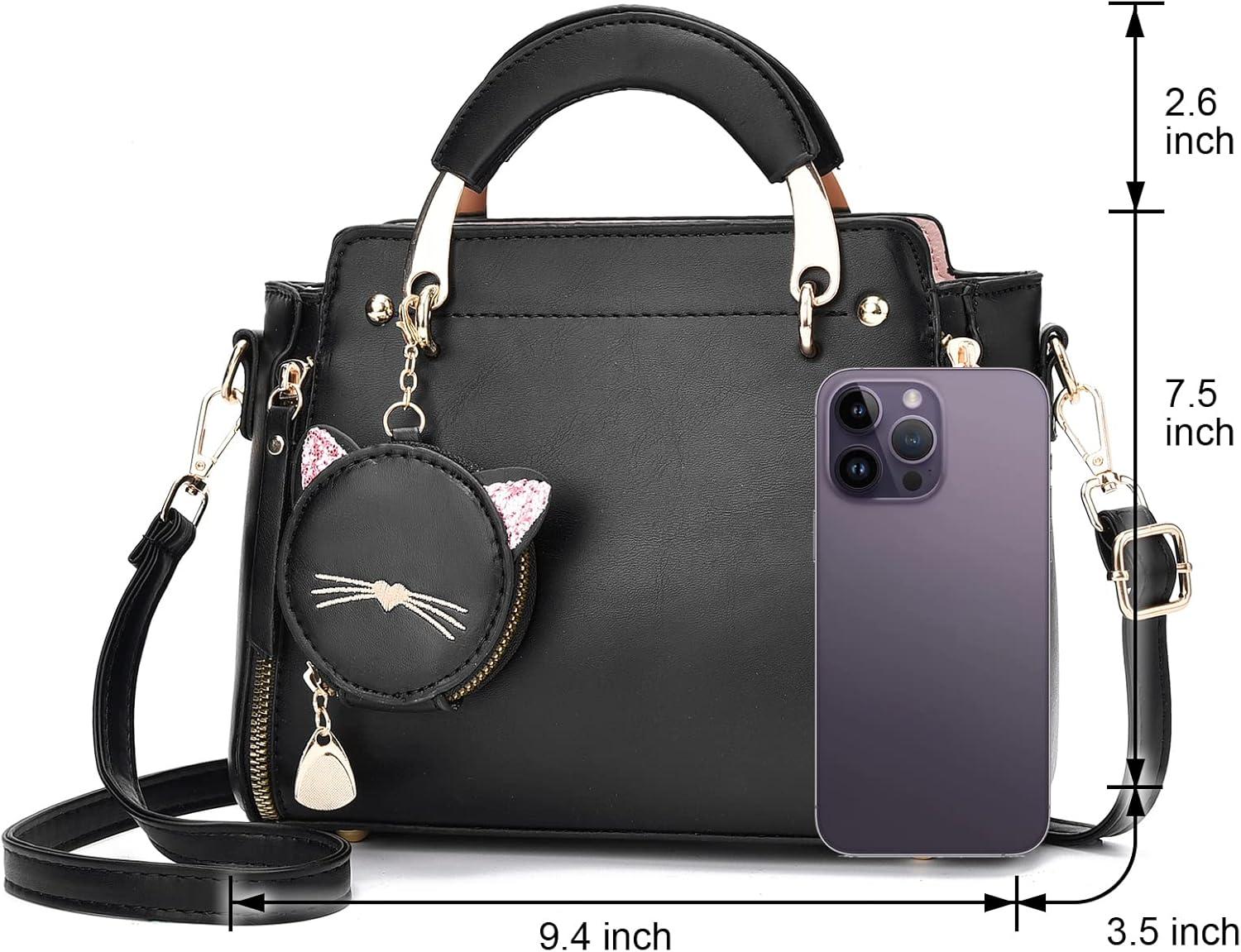 imageI IHAYNER Fashion Purses and Handbags for Women Top Handle Bag Girls Small Crossbody Shoulder Bag for Ladies with Kitty PurseWhite1