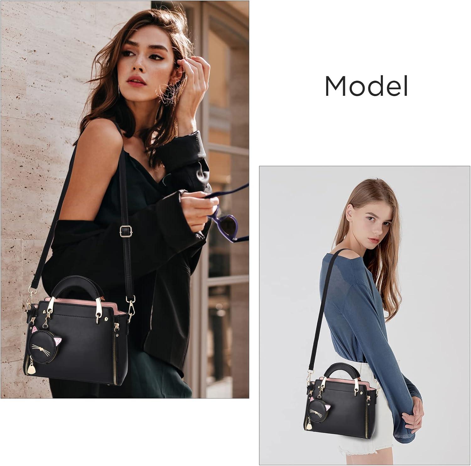 imageI IHAYNER Fashion Purses and Handbags for Women Top Handle Bag Girls Small Crossbody Shoulder Bag for Ladies with Kitty PurseWhite1