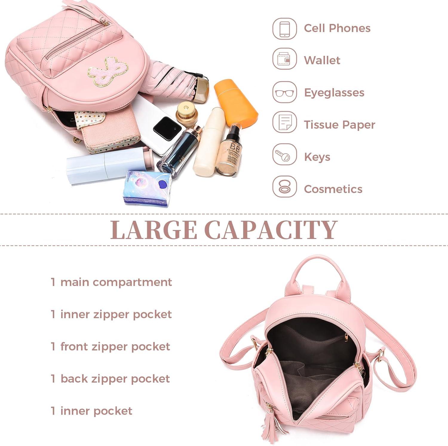 imageI IHAYNER Girls Bowknot Cute Leather Backpack Mini Backpack Purse for Women Small Bookbag Travel Daypacks with Charm Tassel PurplePink