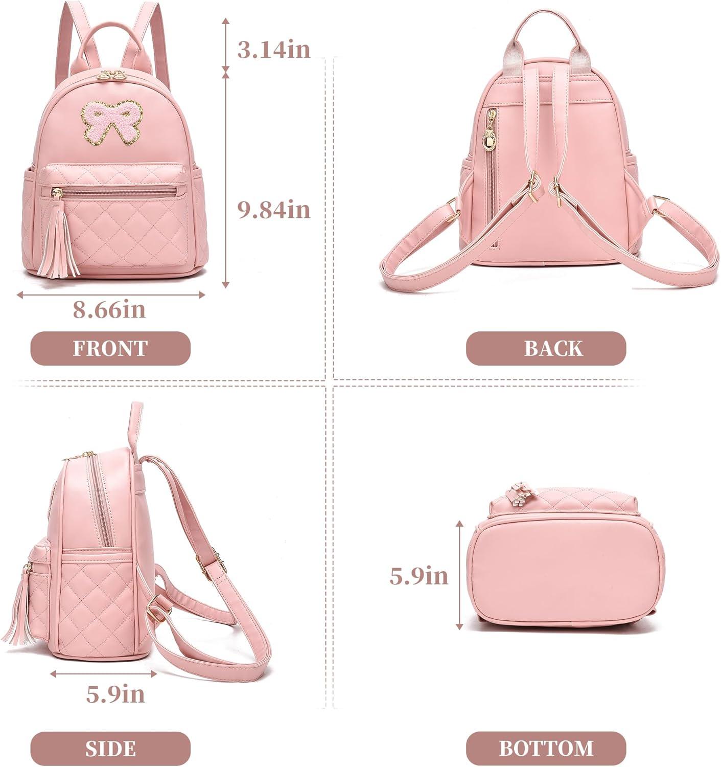 imageI IHAYNER Girls Bowknot Cute Leather Backpack Mini Backpack Purse for Women Small Bookbag Travel Daypacks with Charm Tassel PurplePink