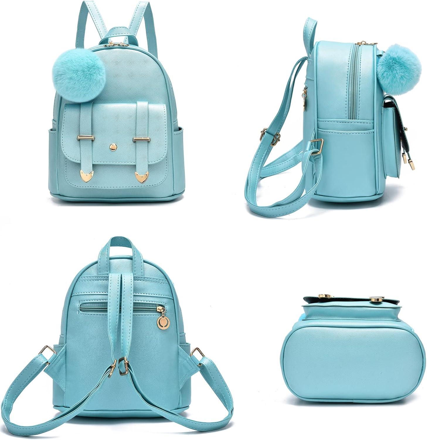 imageI IHAYNER Girls Fashion Backpack Mini Backpack Purse for Women Teenage Girls Purses PU Leather Pompom Backpack Shoulder BagGreen
