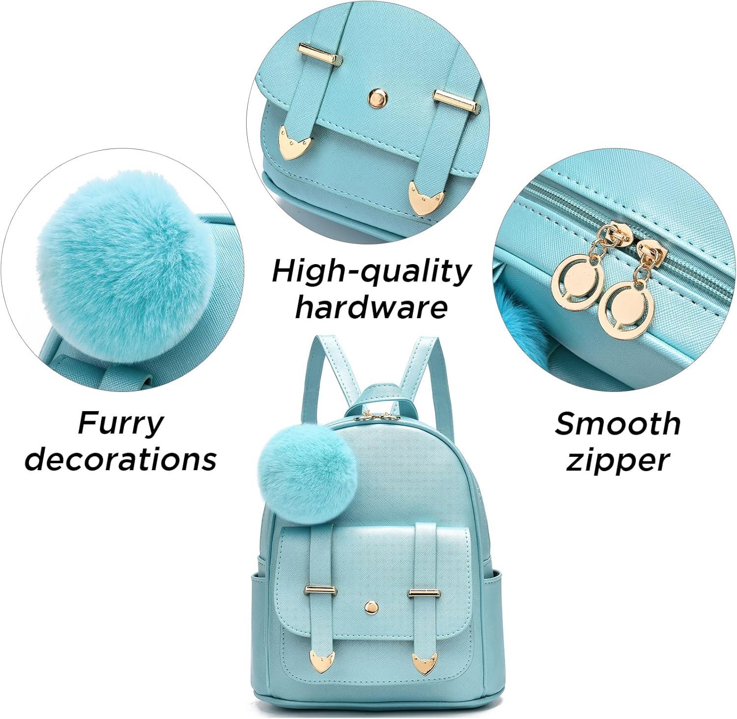 imageI IHAYNER Girls Fashion Backpack Mini Backpack Purse for Women Teenage Girls Purses PU Leather Pompom Backpack Shoulder BagGreen