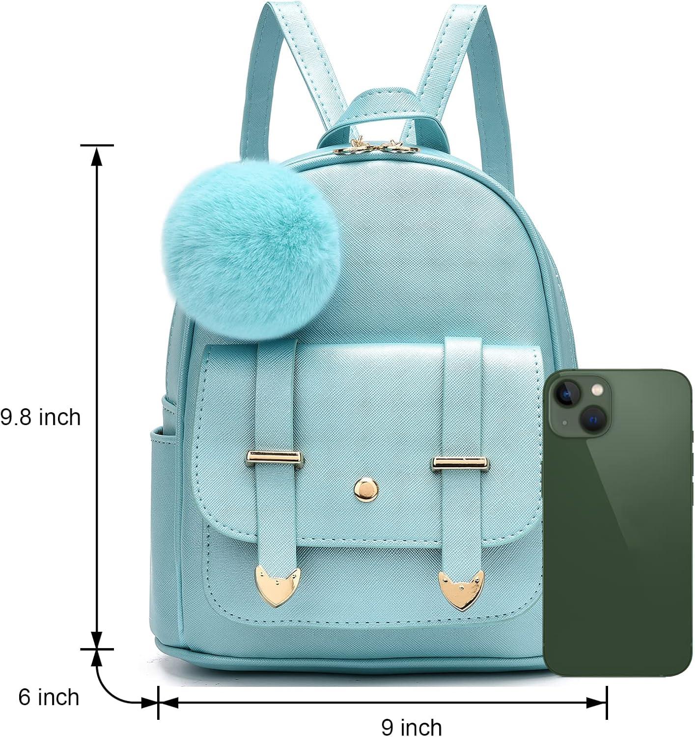 imageI IHAYNER Girls Fashion Backpack Mini Backpack Purse for Women Teenage Girls Purses PU Leather Pompom Backpack Shoulder BagGreen