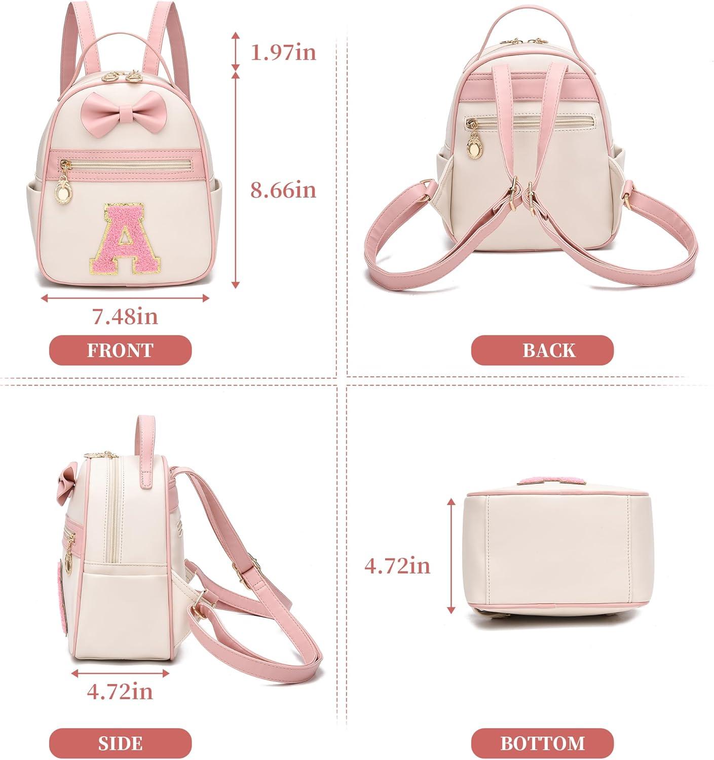 imageI IHAYNER Girls Initial Bowknot Small Leather Backpack Cute Mini Backpack Personalized Trendy Stuff Gifts for Women PinkAPinka