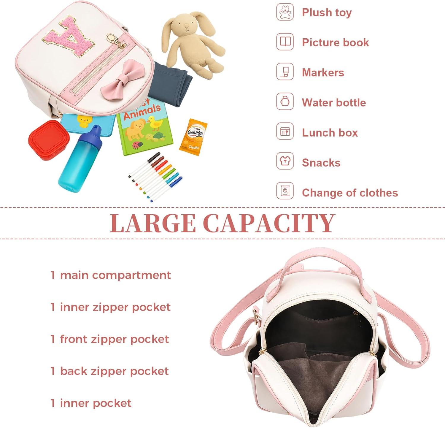 imageI IHAYNER Girls Initial Bowknot Small Leather Backpack Cute Mini Backpack Personalized Trendy Stuff Gifts for Women PinkAPinke