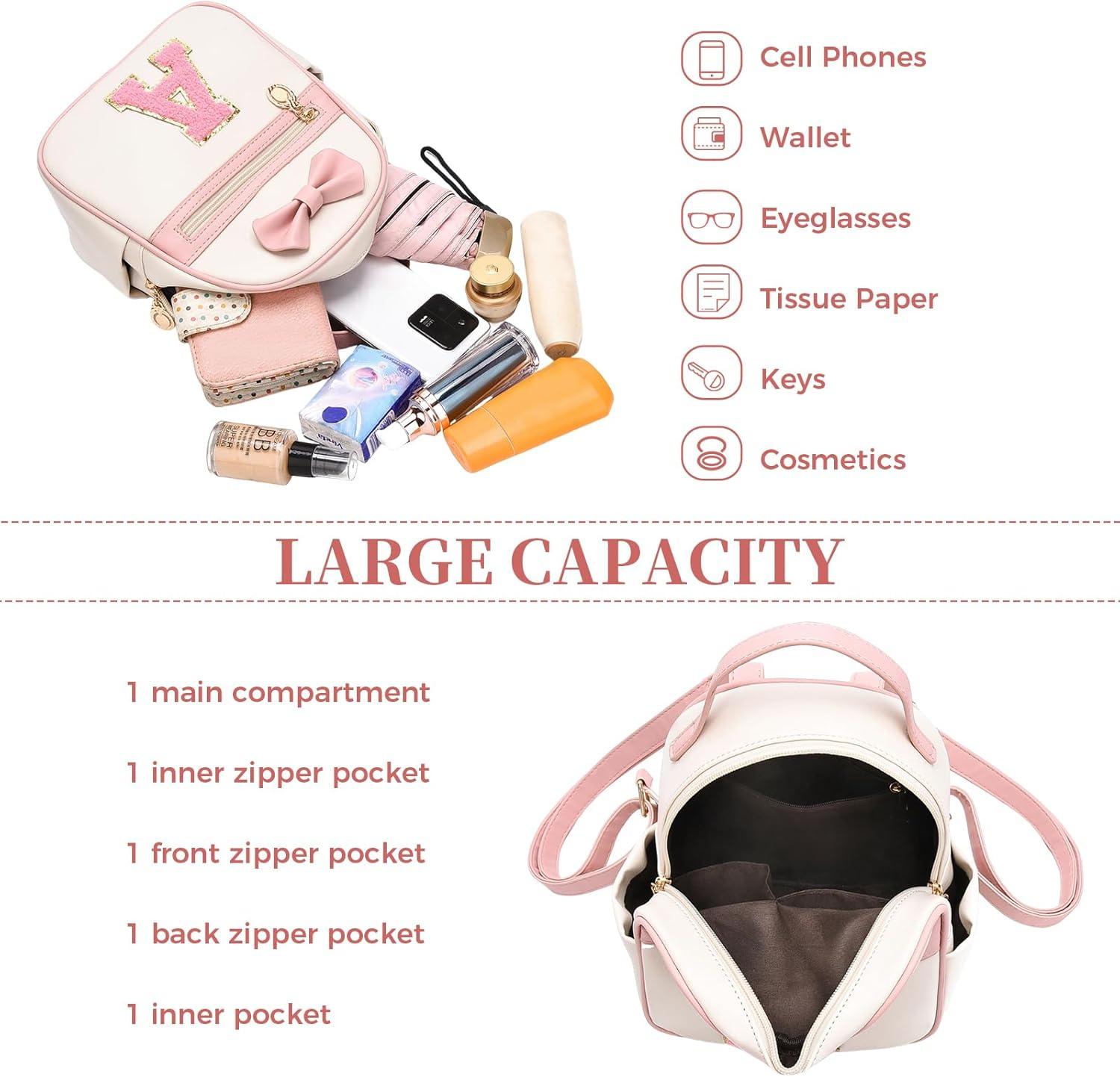 imageI IHAYNER Girls Initial Bowknot Small Leather Backpack Cute Mini Backpack Personalized Trendy Stuff Gifts for Women PinkAPinkh